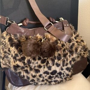 Ed Hardy original new with tagsFaux Fur Leopard Print Brown Satchel Shoulder Bag